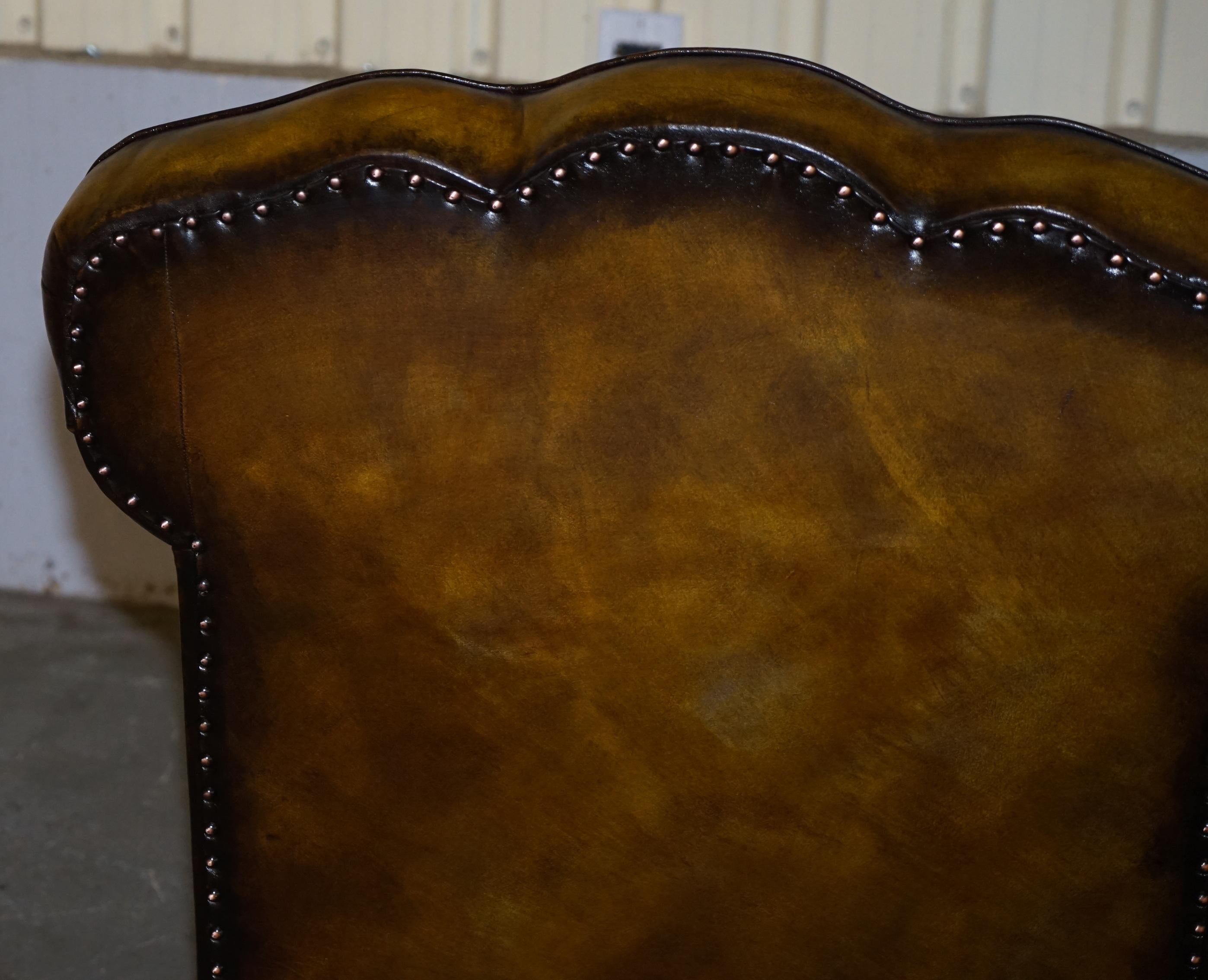 Large Pair of Restored Victorian Cigar Brown Leather Claw & Ball Feet Armchairs 5