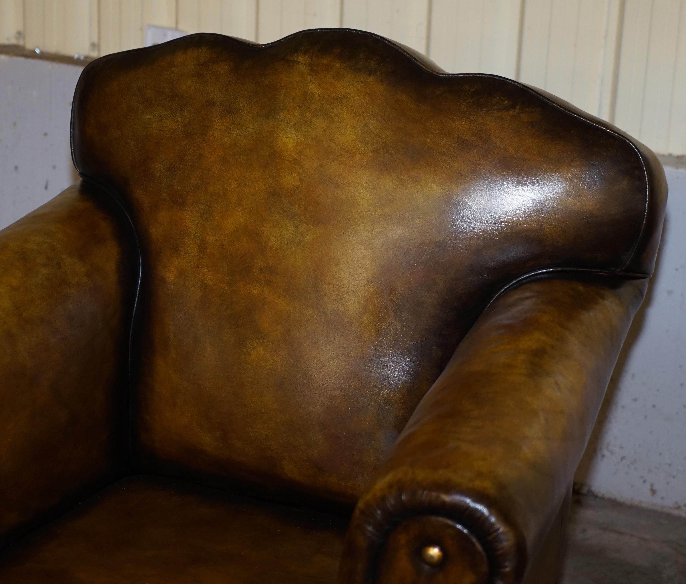 Large Pair of Restored Victorian Cigar Brown Leather Claw & Ball Feet Armchairs 8