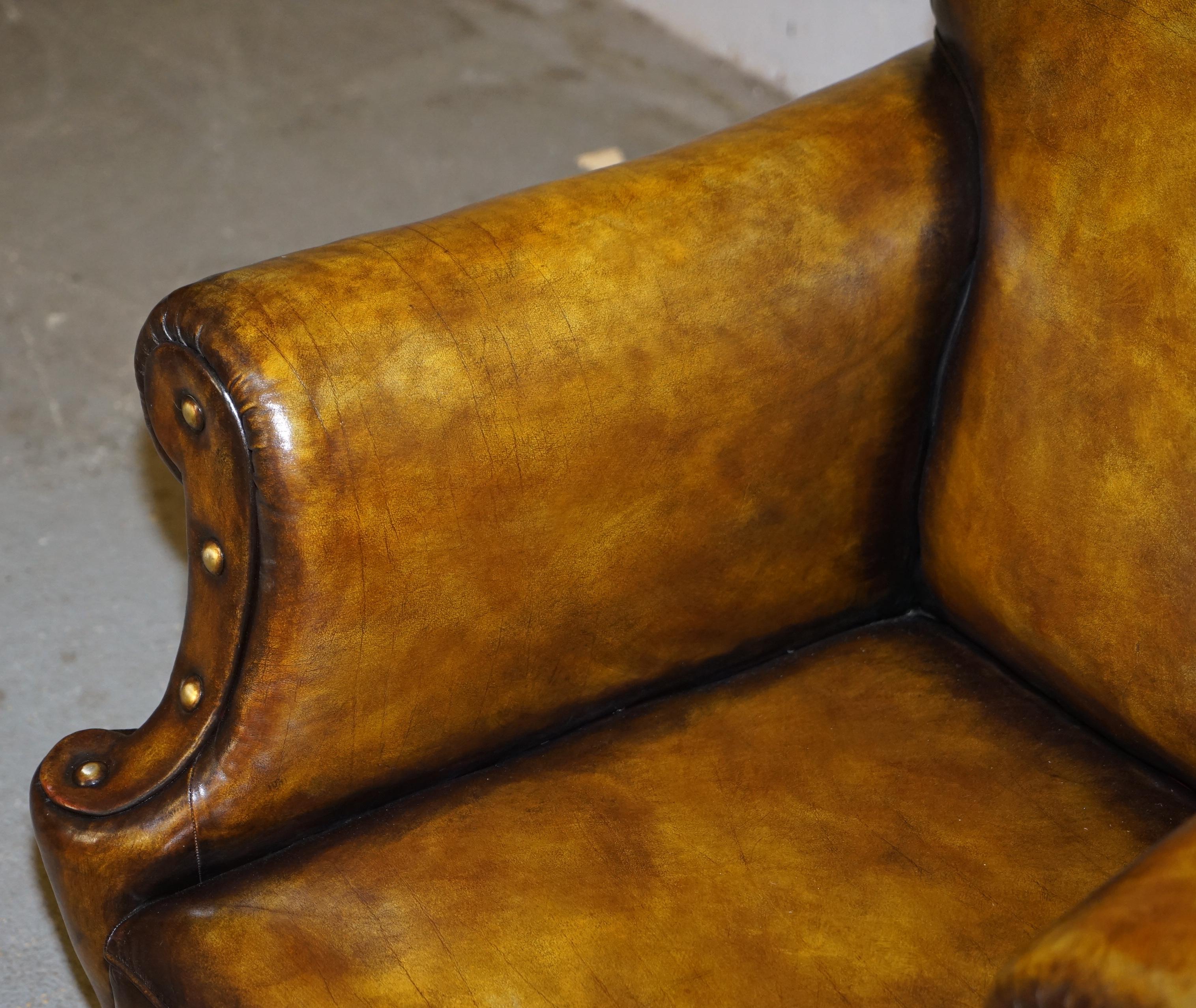 Large Pair of Restored Victorian Cigar Brown Leather Claw & Ball Feet Armchairs 10