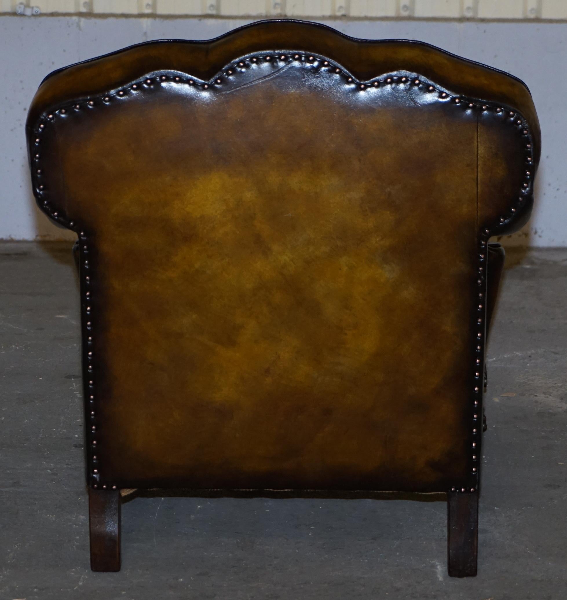 Large Pair of Restored Victorian Cigar Brown Leather Claw & Ball Feet Armchairs 15