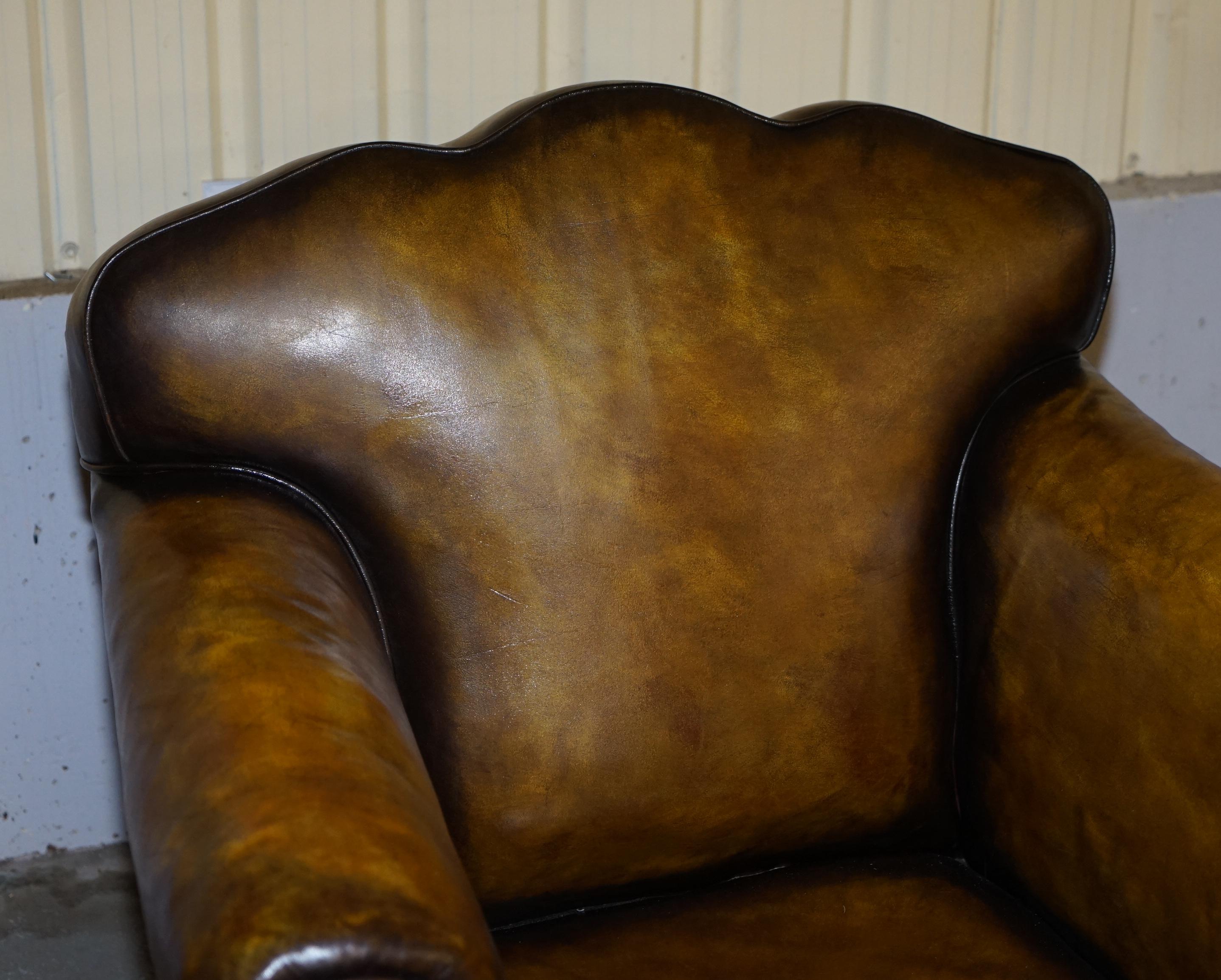 Large Pair of Restored Victorian Cigar Brown Leather Claw & Ball Feet Armchairs 2