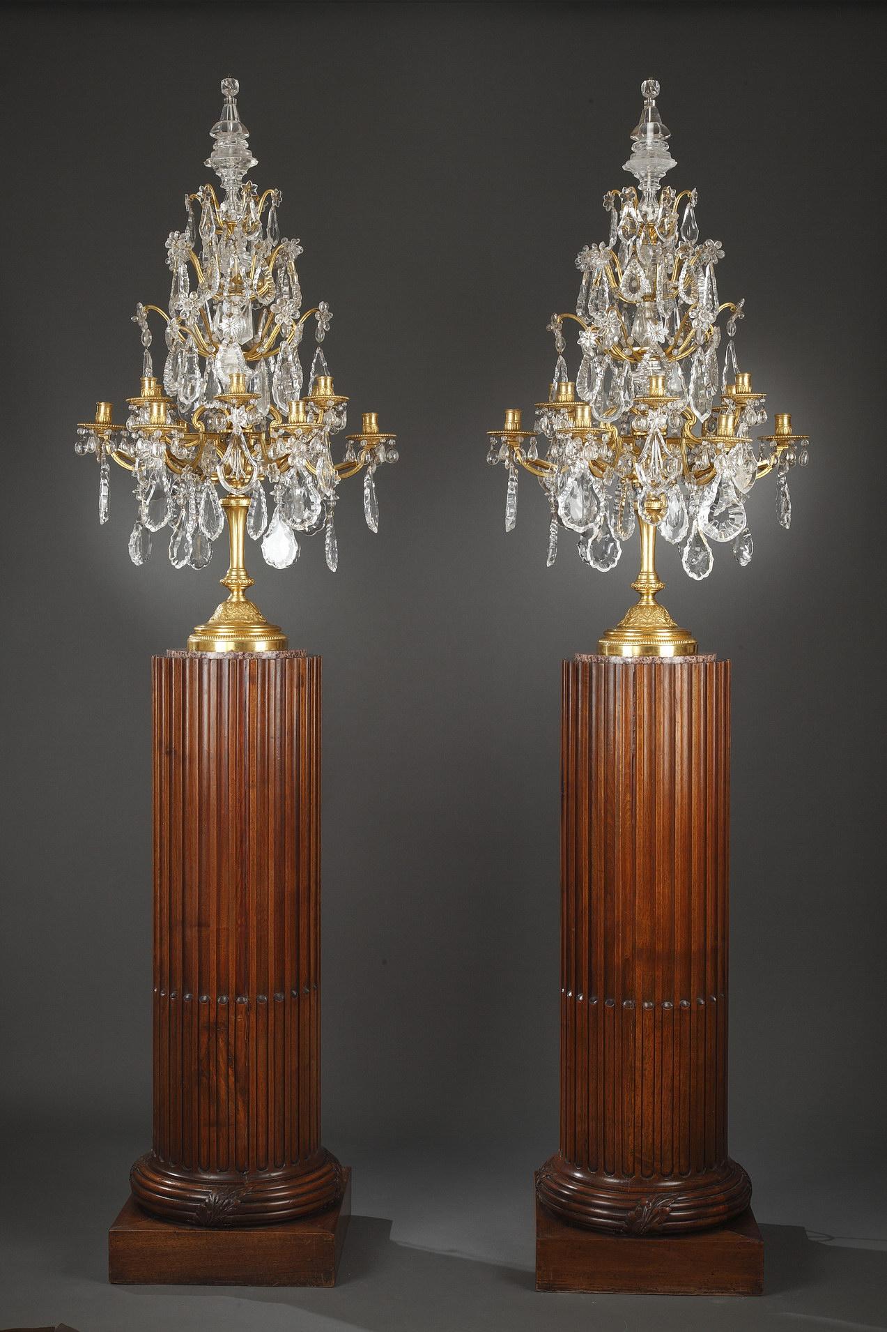 Louis XIV Pair of Rock Crystal Girandoles Attributed to H. Picard, France, Circa 1880