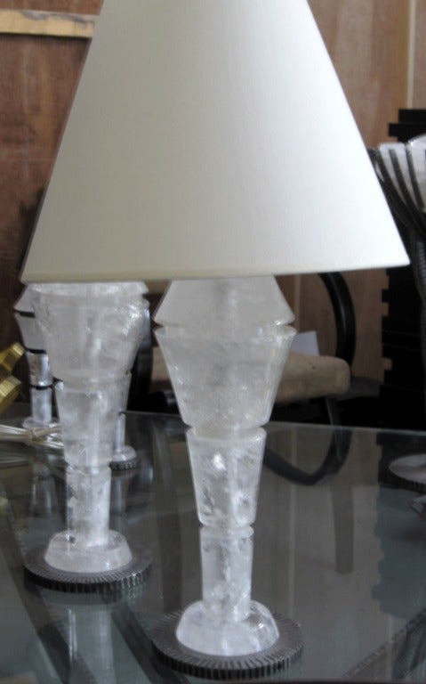 Large Pair of Rock Crystal Lamps In Excellent Condition For Sale In New York, NY