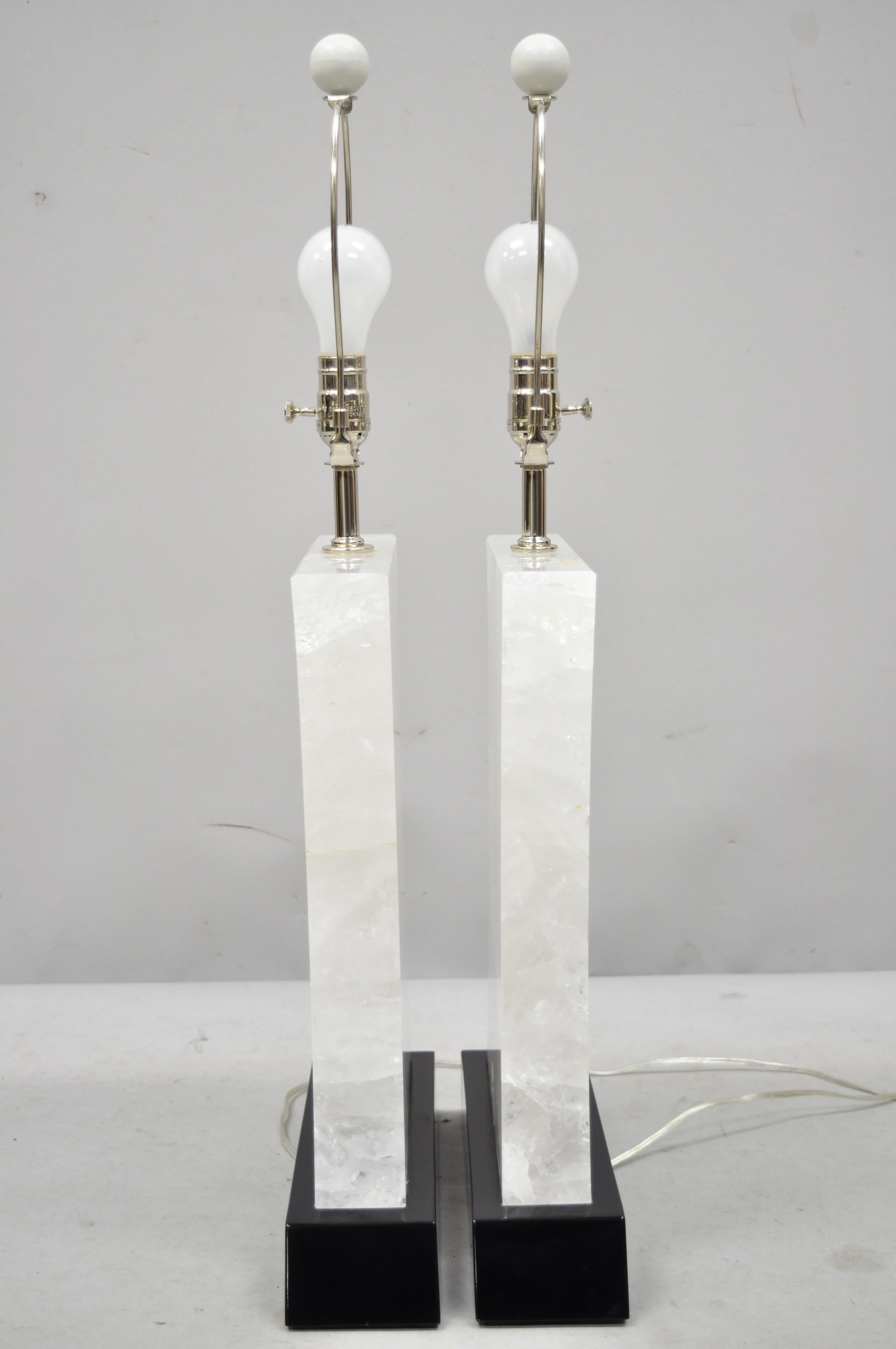 Large Pair of Rock Crystal Quartz Hourglass Modern Table Lamps For Sale 5