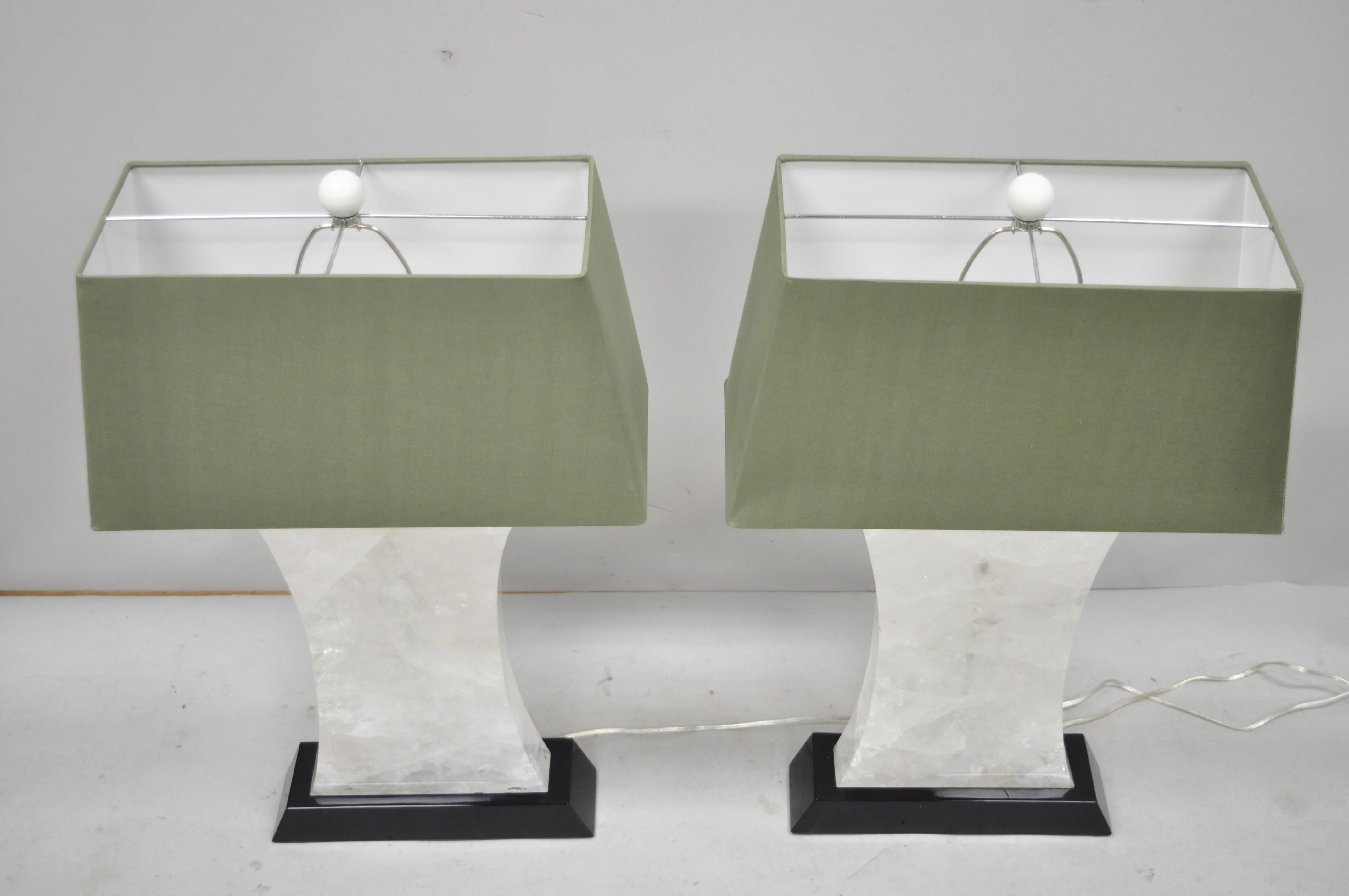 Large Pair of Rock Crystal Quartz Hourglass Modern Table Lamps In Good Condition For Sale In Philadelphia, PA