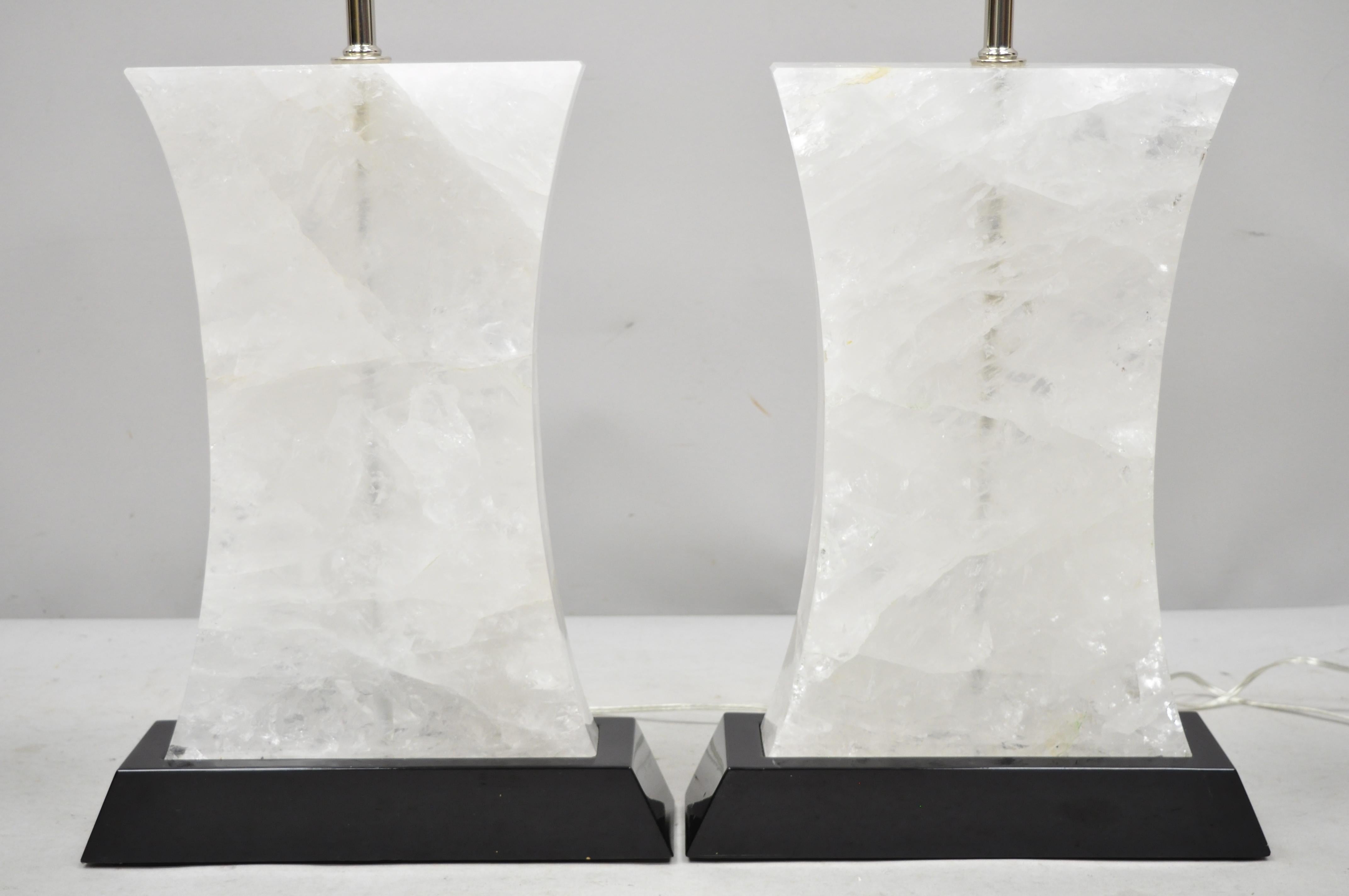 20th Century Large Pair of Rock Crystal Quartz Hourglass Modern Table Lamps For Sale