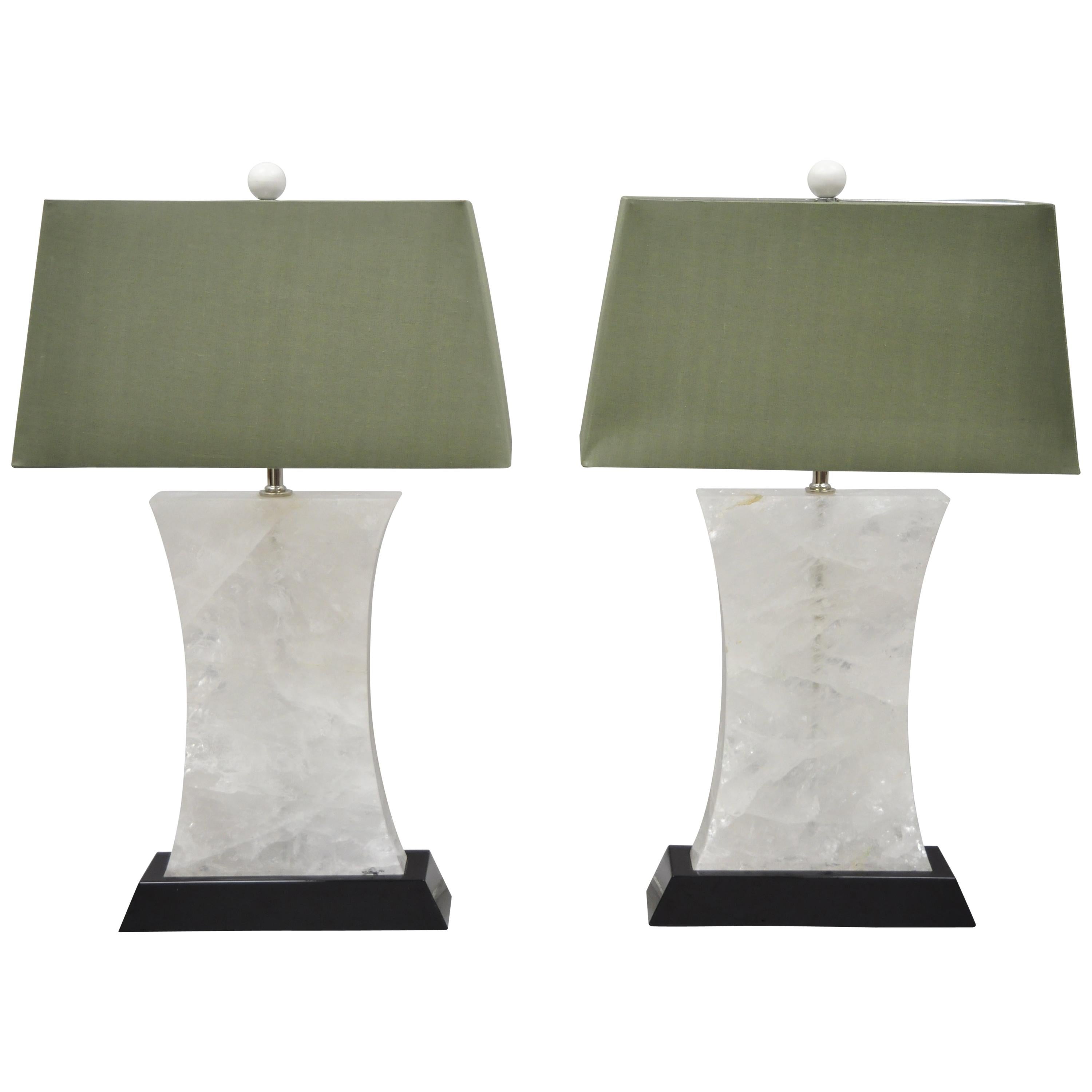 Large Pair of Rock Crystal Quartz Hourglass Modern Table Lamps