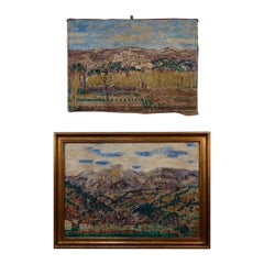 Grande paire de peintures italiennes à l'huile sur toile de Roger-Maurice Grillon