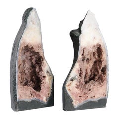 Large Pair of Rose Colored Cathedral Shaped Crystal Geodes