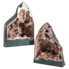 Large Pair of Rose Colored Cathedral Shaped Geodes