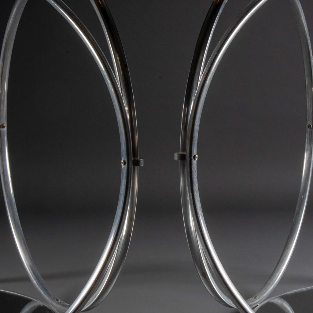 Large pair of round-square polished aluminium modernist gueridons - Mid XXth c. For Sale 1