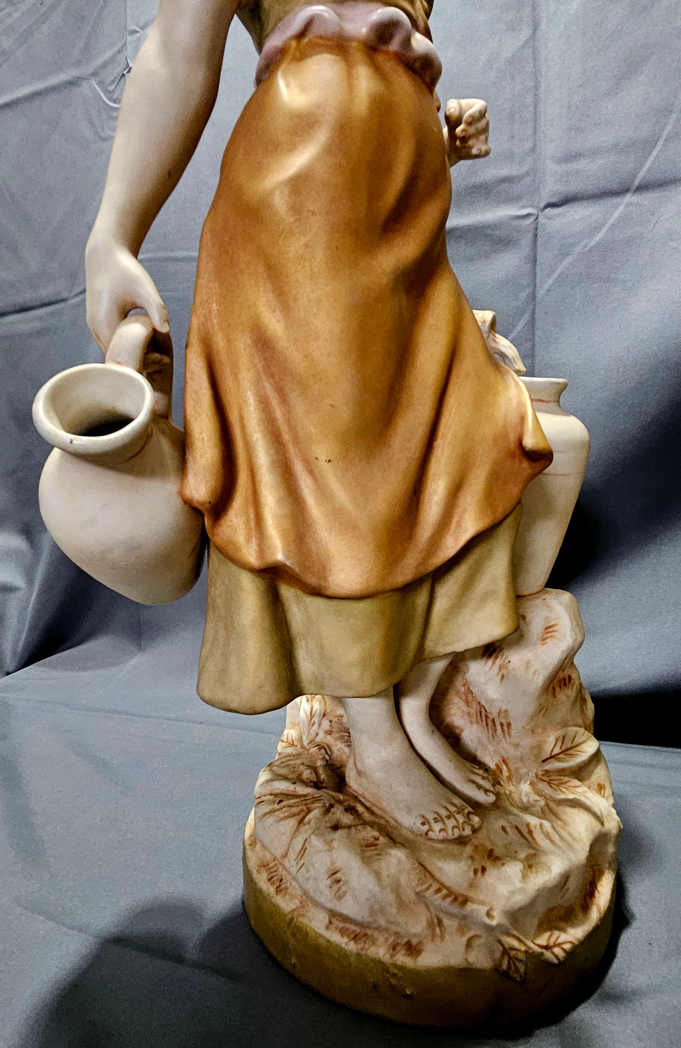 Large Pair of Royal Dux Czechoslovakian Porcelain Statues For Sale 4