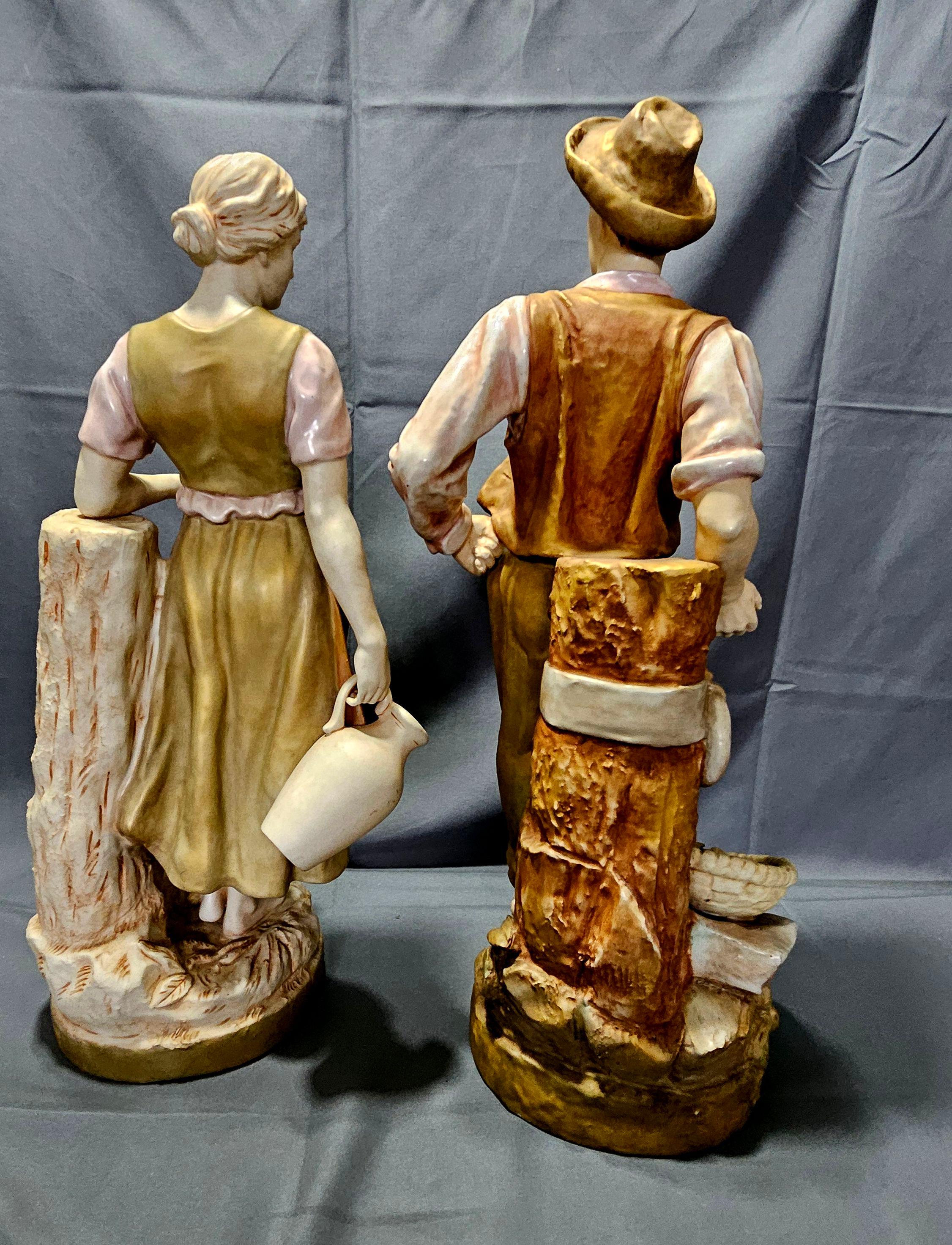 Large Pair of Royal Dux Czechoslovakian Porcelain Statues For Sale 7