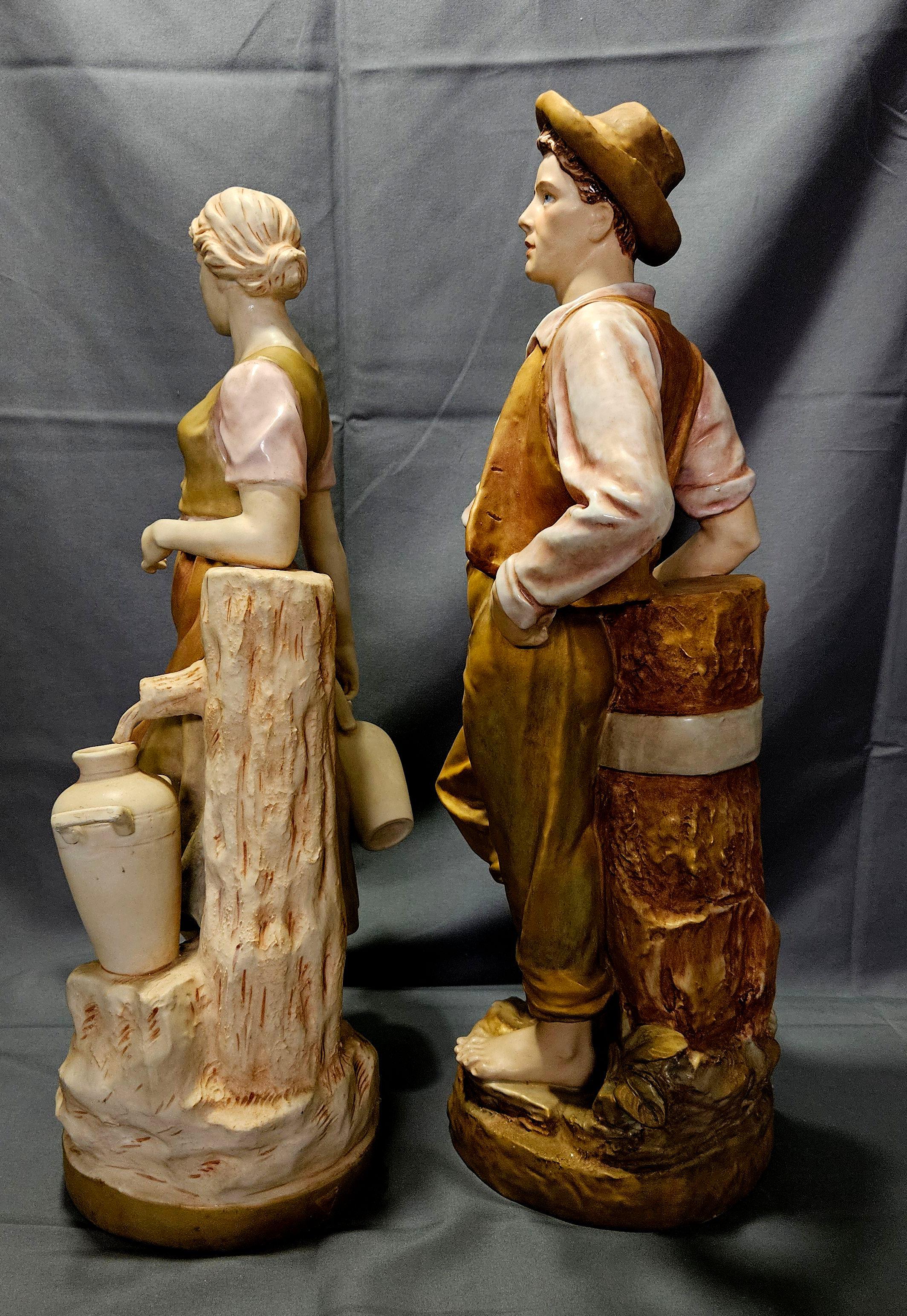 Large Pair of Royal Dux Czechoslovakian Porcelain Statues For Sale 9