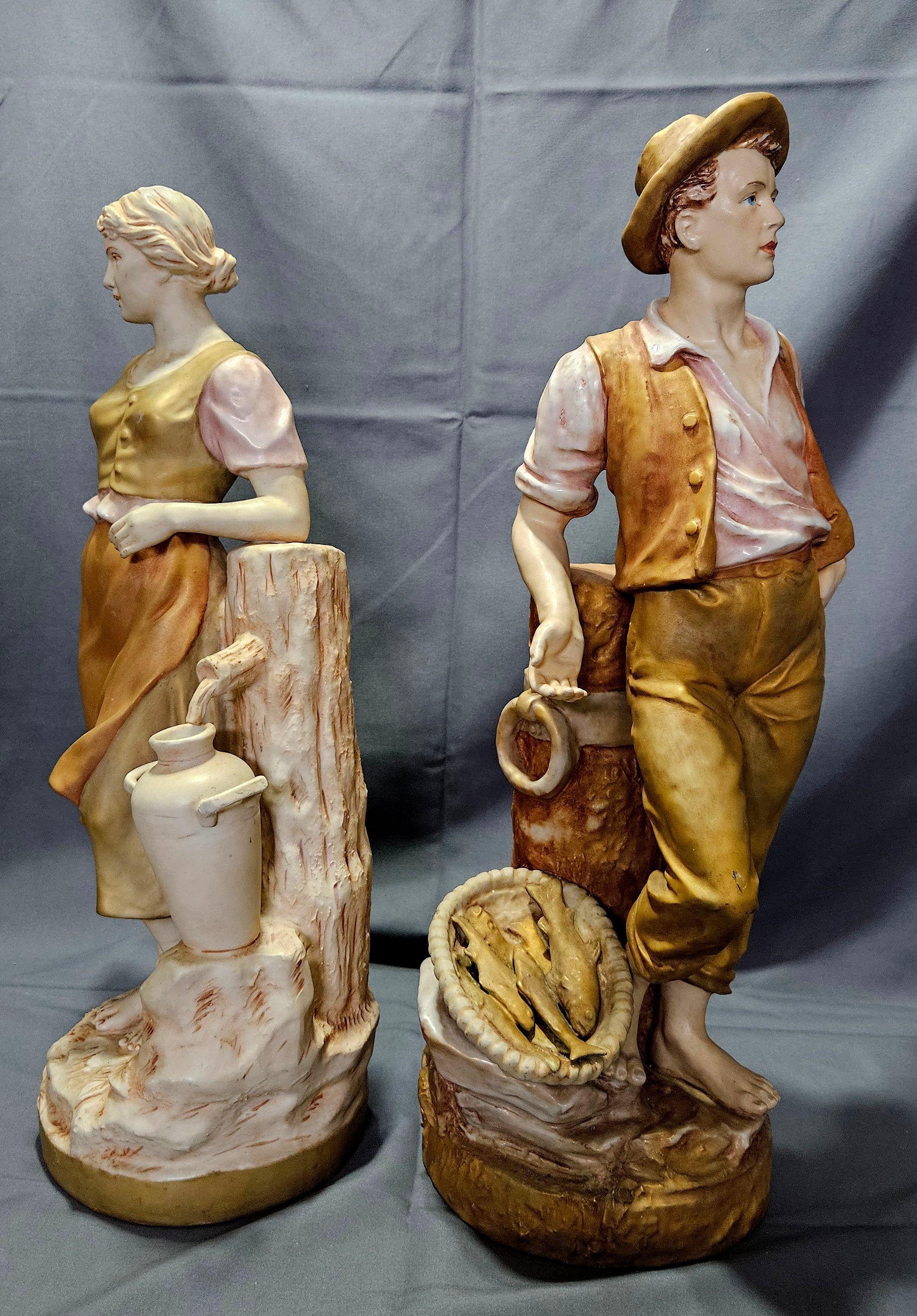 Large Pair of Royal Dux Czechoslovakian Porcelain Statues For Sale 10
