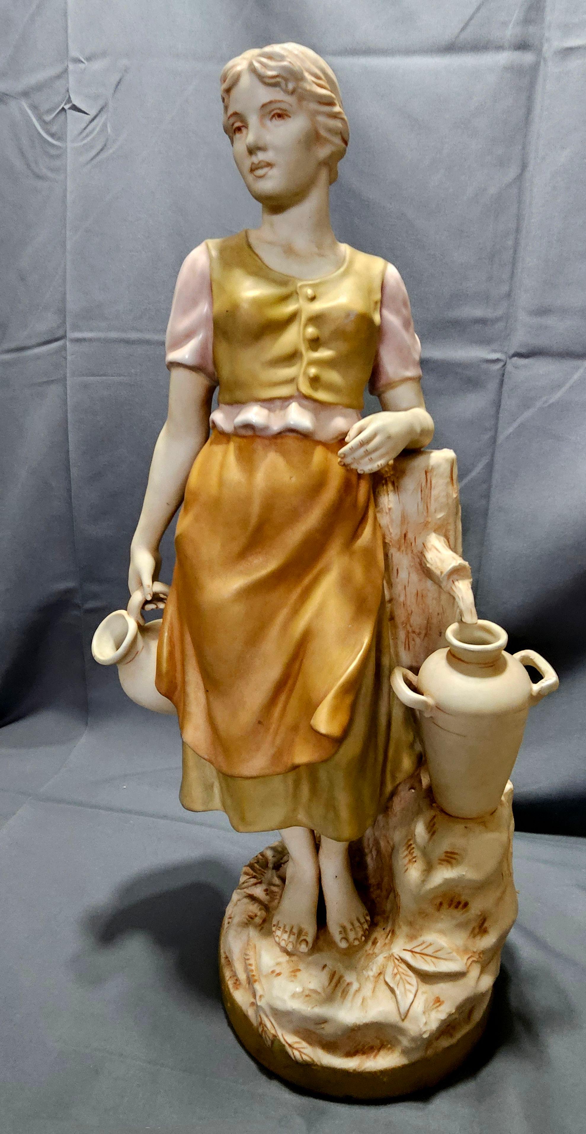 Large Pair of Royal Dux Czechoslovakian Porcelain Statues In Excellent Condition For Sale In Norton, MA