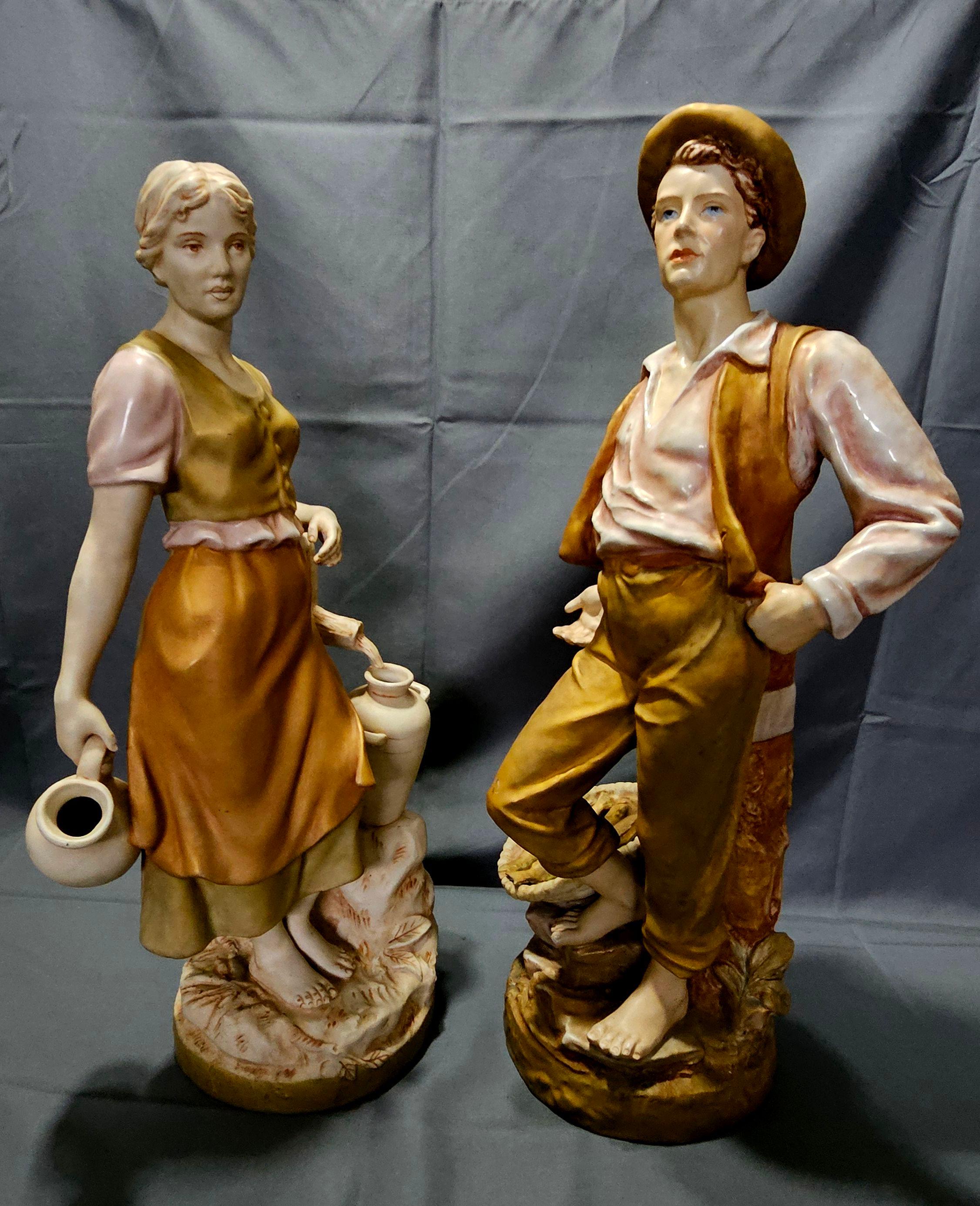 Large Pair of Royal Dux Czechoslovakian Porcelain Statues For Sale 2