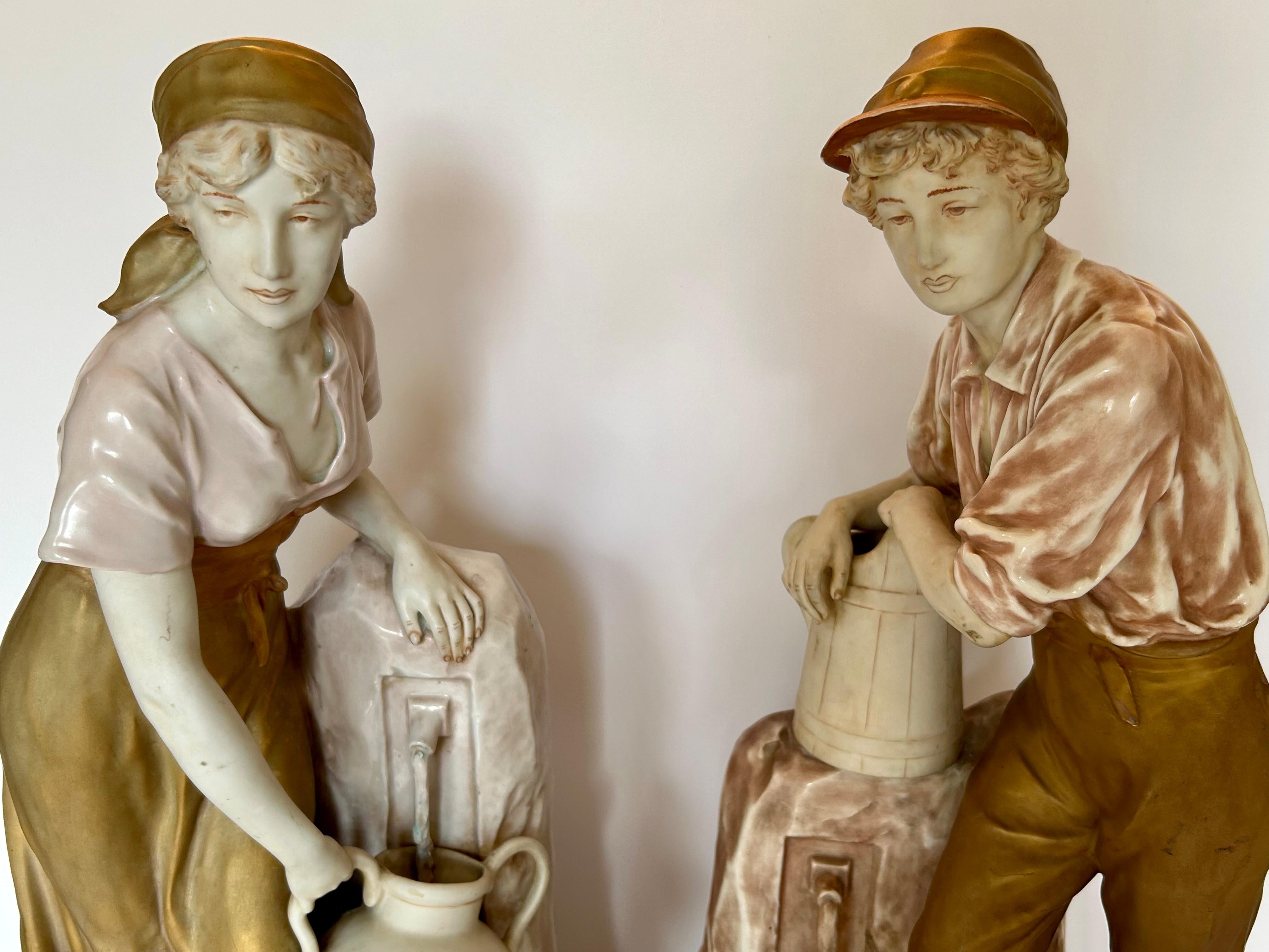 Large Pair of Royal Dux Figurines For Sale 4