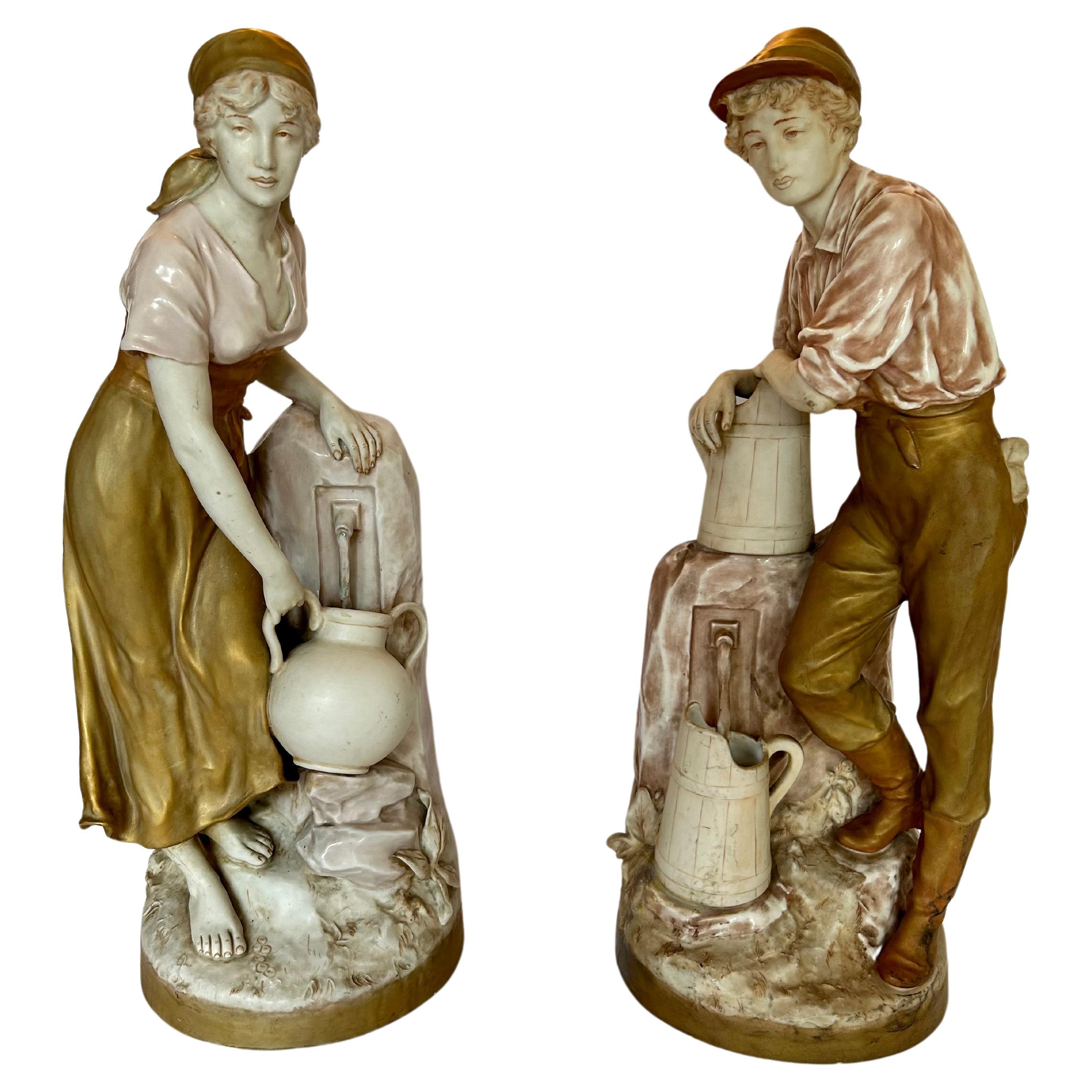 Large Pair of Royal Dux Figurines For Sale
