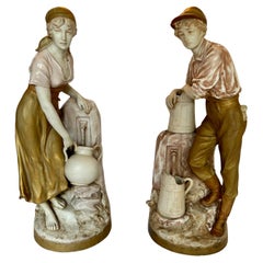 Antique Large Pair of Royal Dux Figurines