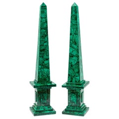 Large Pair of Russian Malachite Obelisks, Early 20th Century
