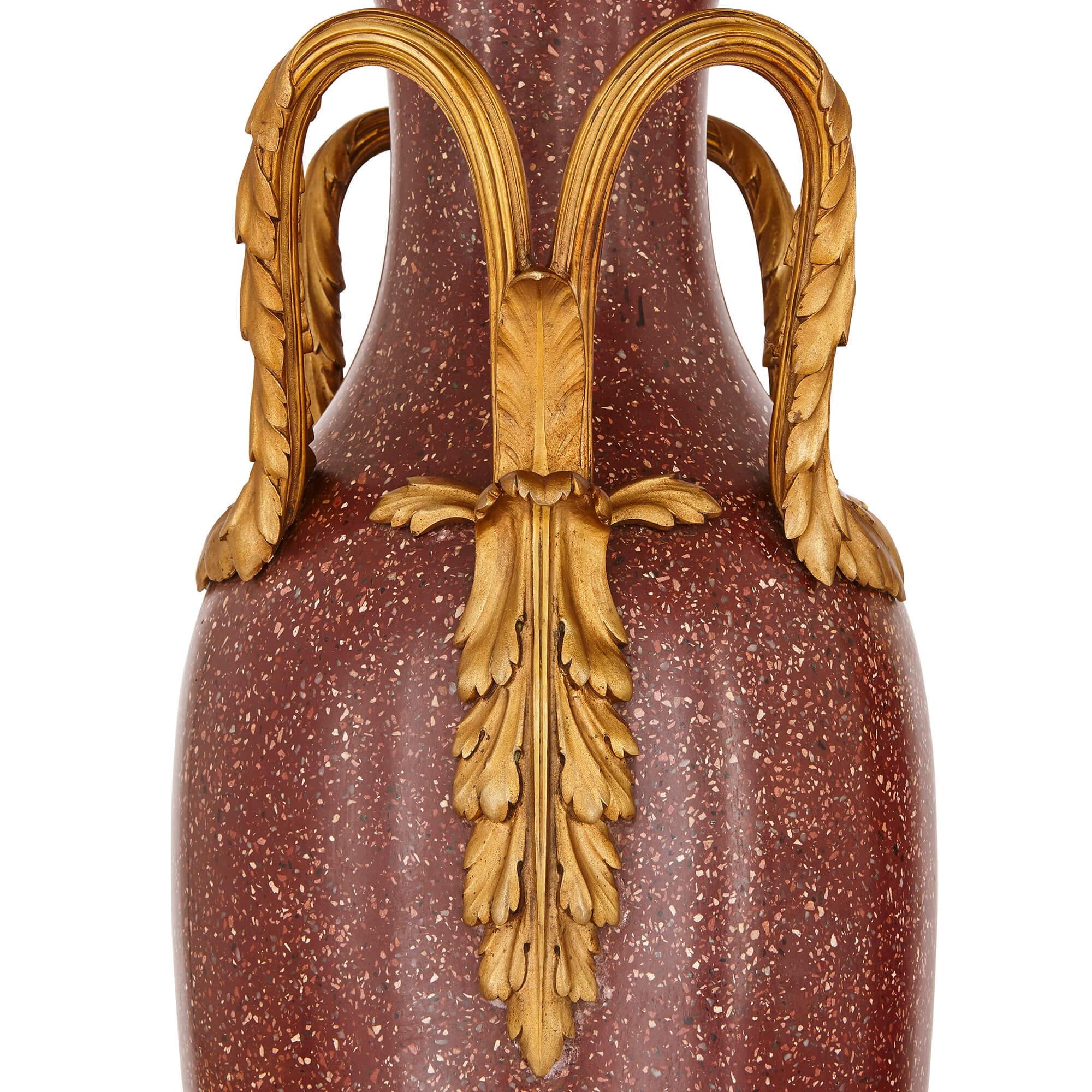 Belle Époque Large Pair of Scagliola and Gilt Bronze Vases For Sale