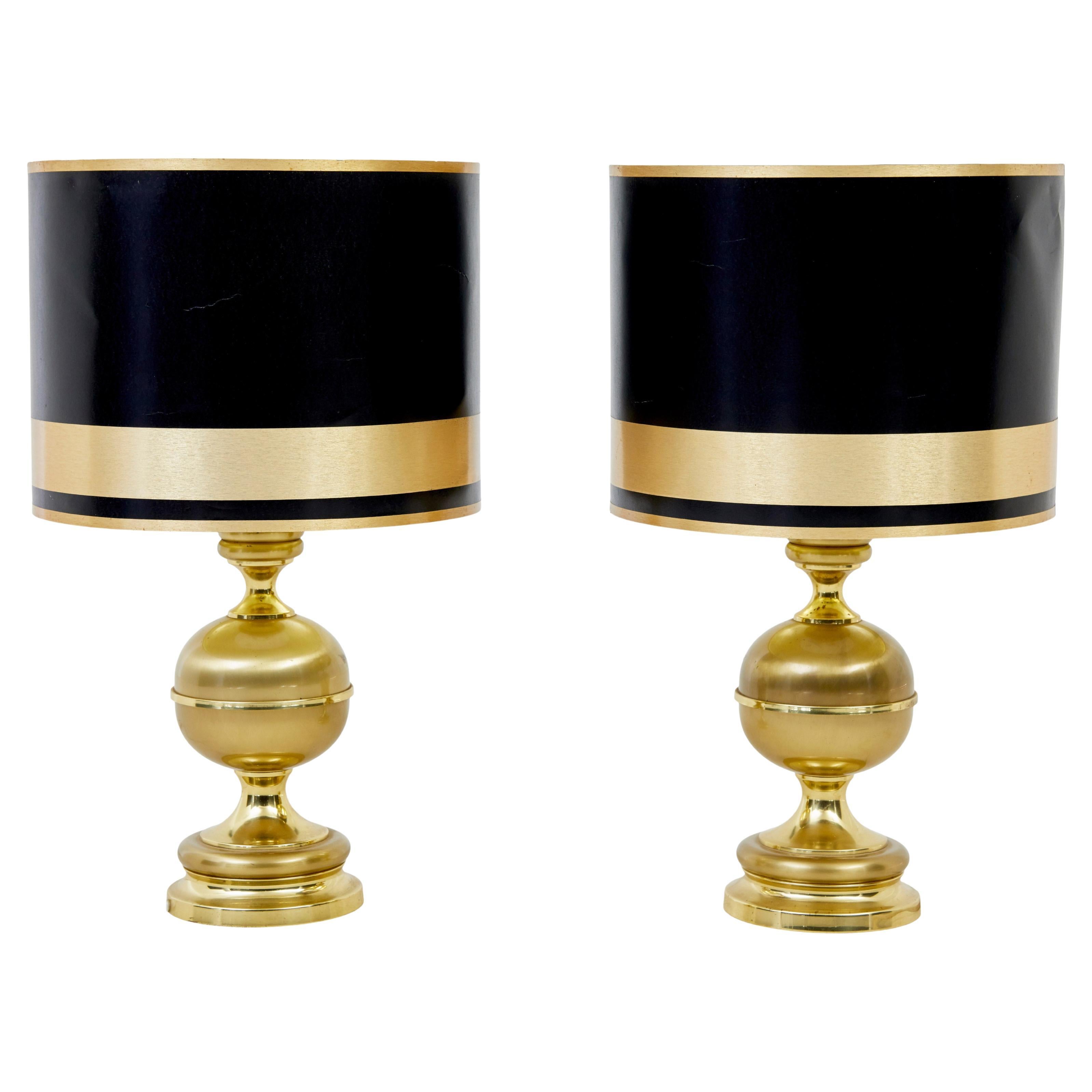 Large pair of Scandinavian handmade brass table lamps