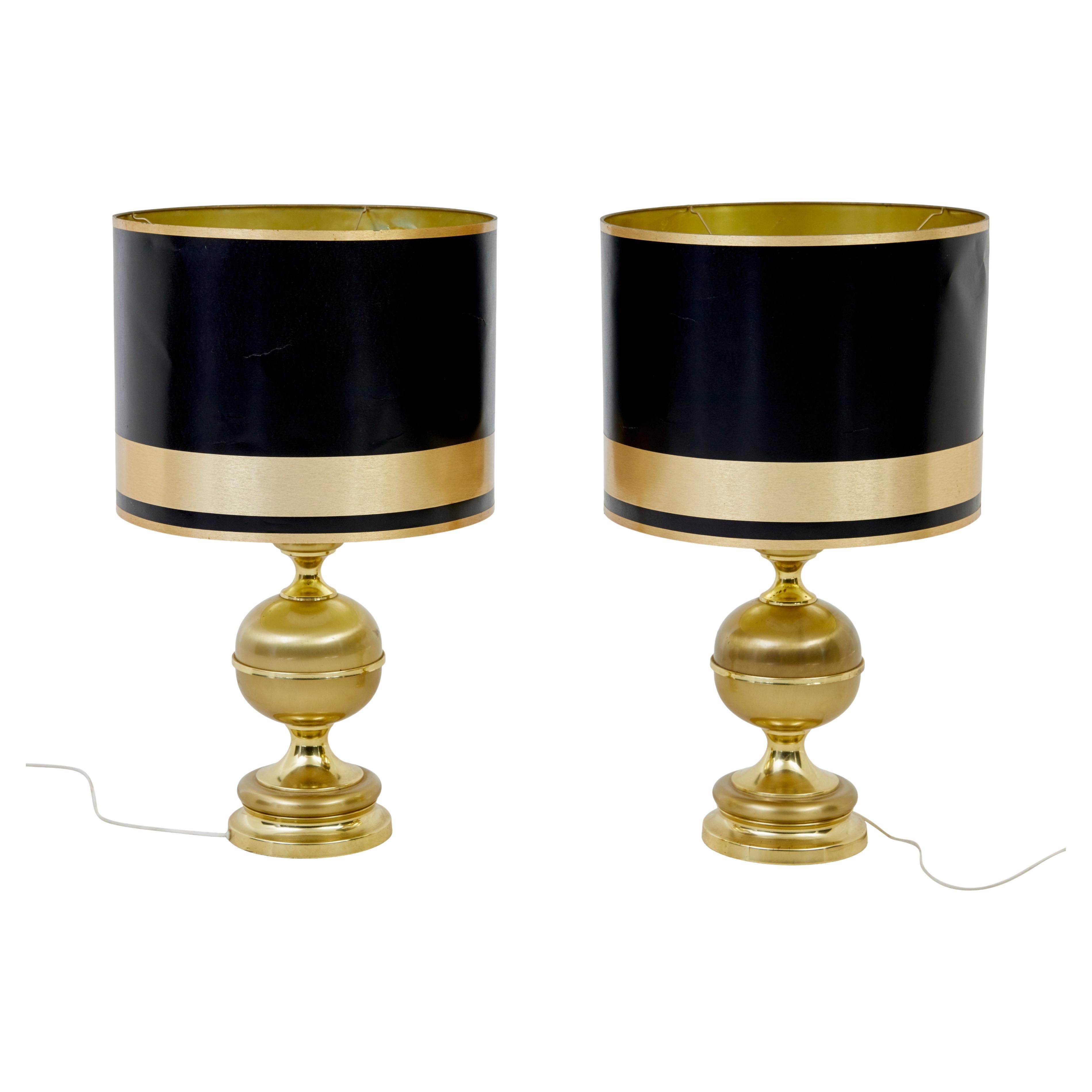 Large pair of Scandinavian modern brass table lamps For Sale