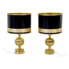 Retro Large pair of Scandinavian modern brass table lamps