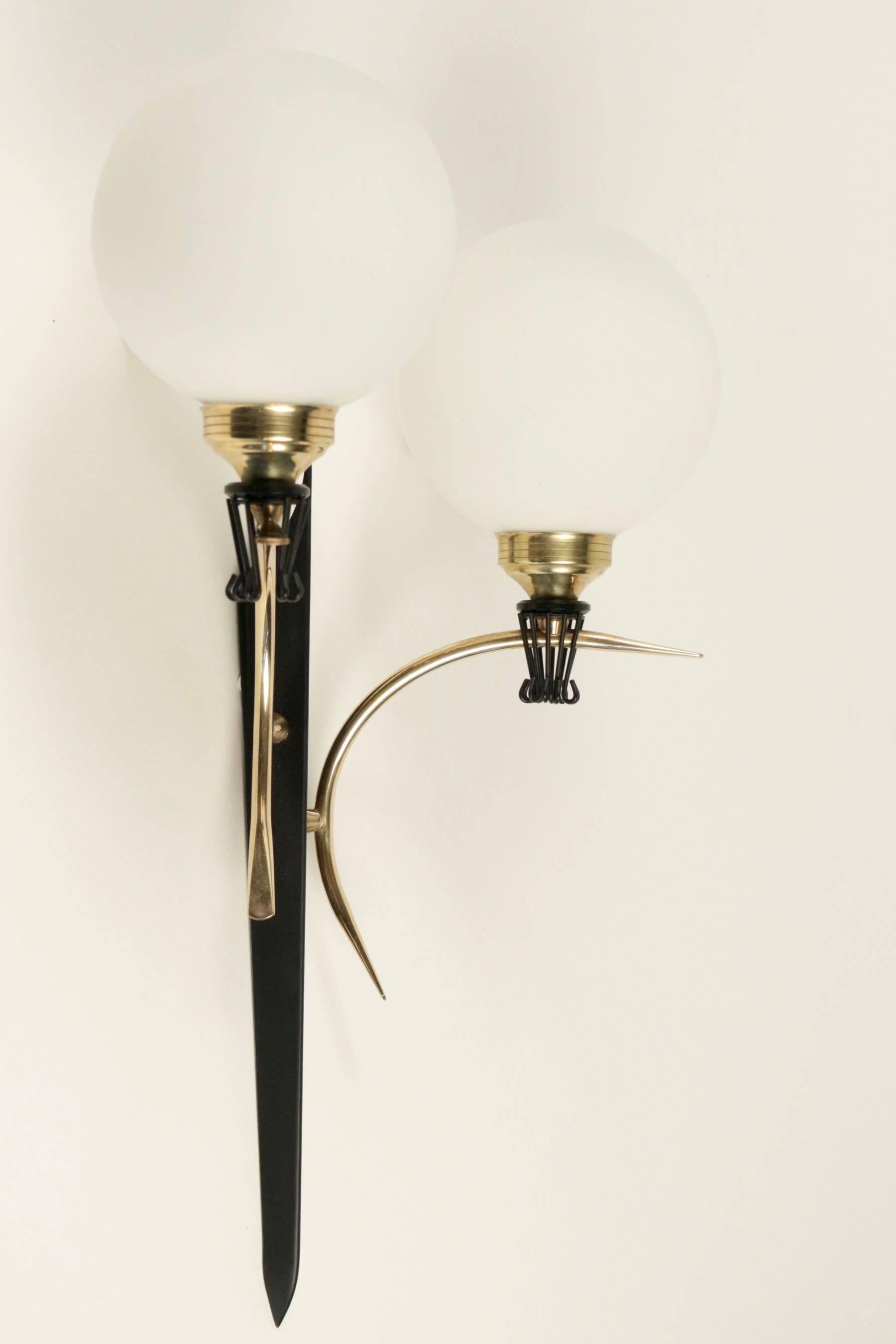Brass Large Pair of Sconce in the Style of Maison Stilnovo, 1950