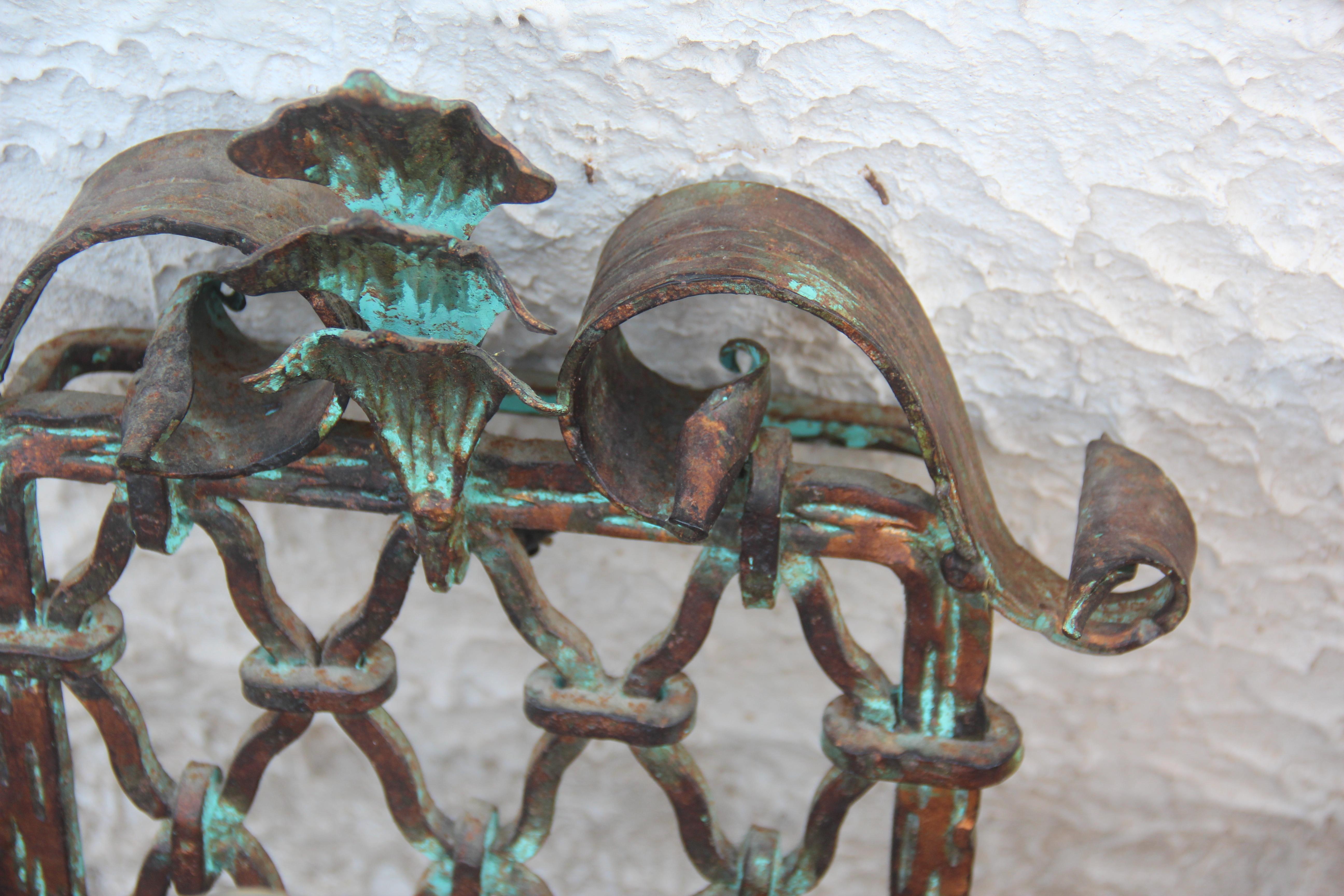Large Pair of Sconces Hand Forged Golden Iron Italy Design 1950s for Castle Mesh For Sale 6