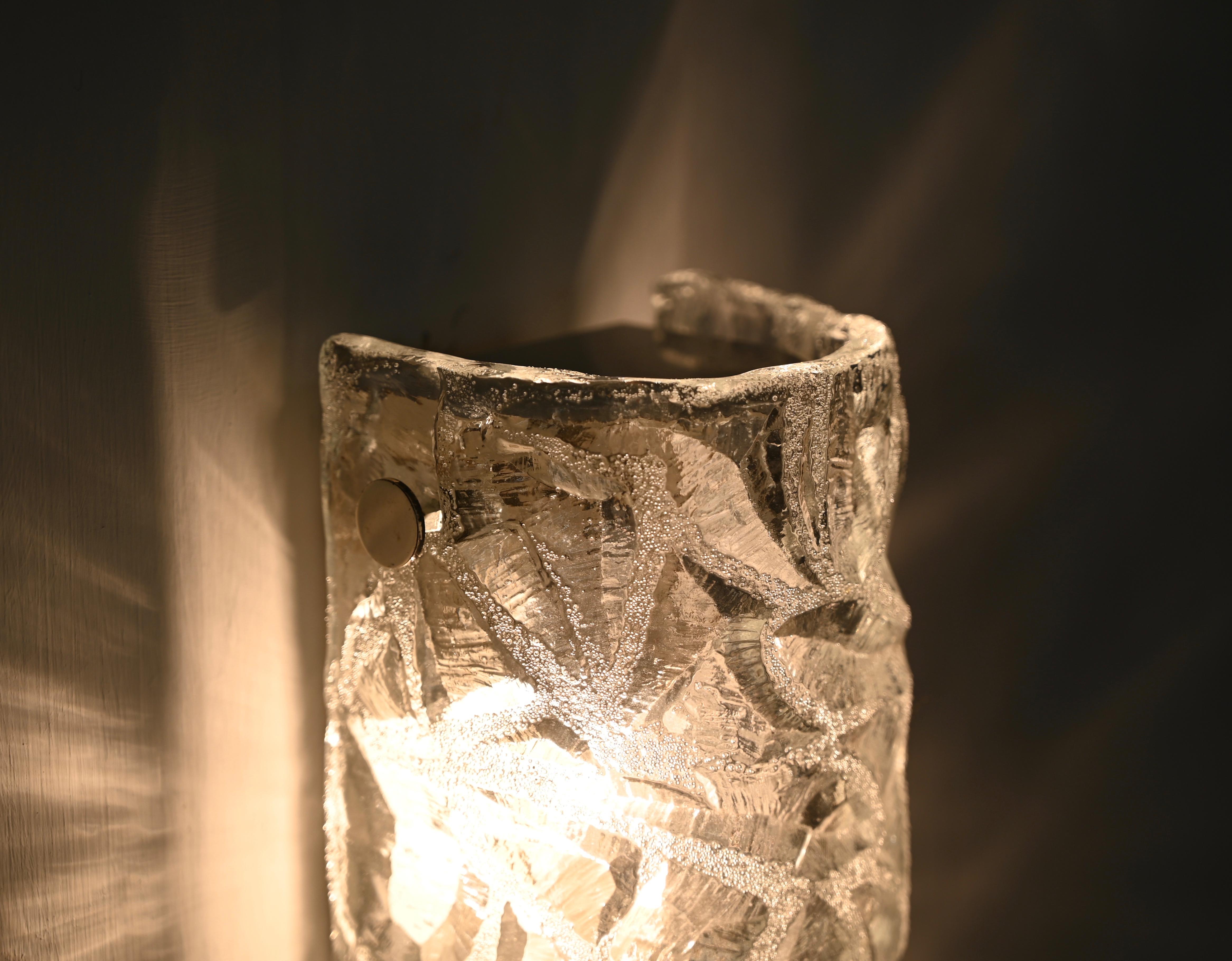 Large Pair of Sconces in Murano Ice-Glass by Kalmar Kaiser, Italy, 1960s im Angebot 5