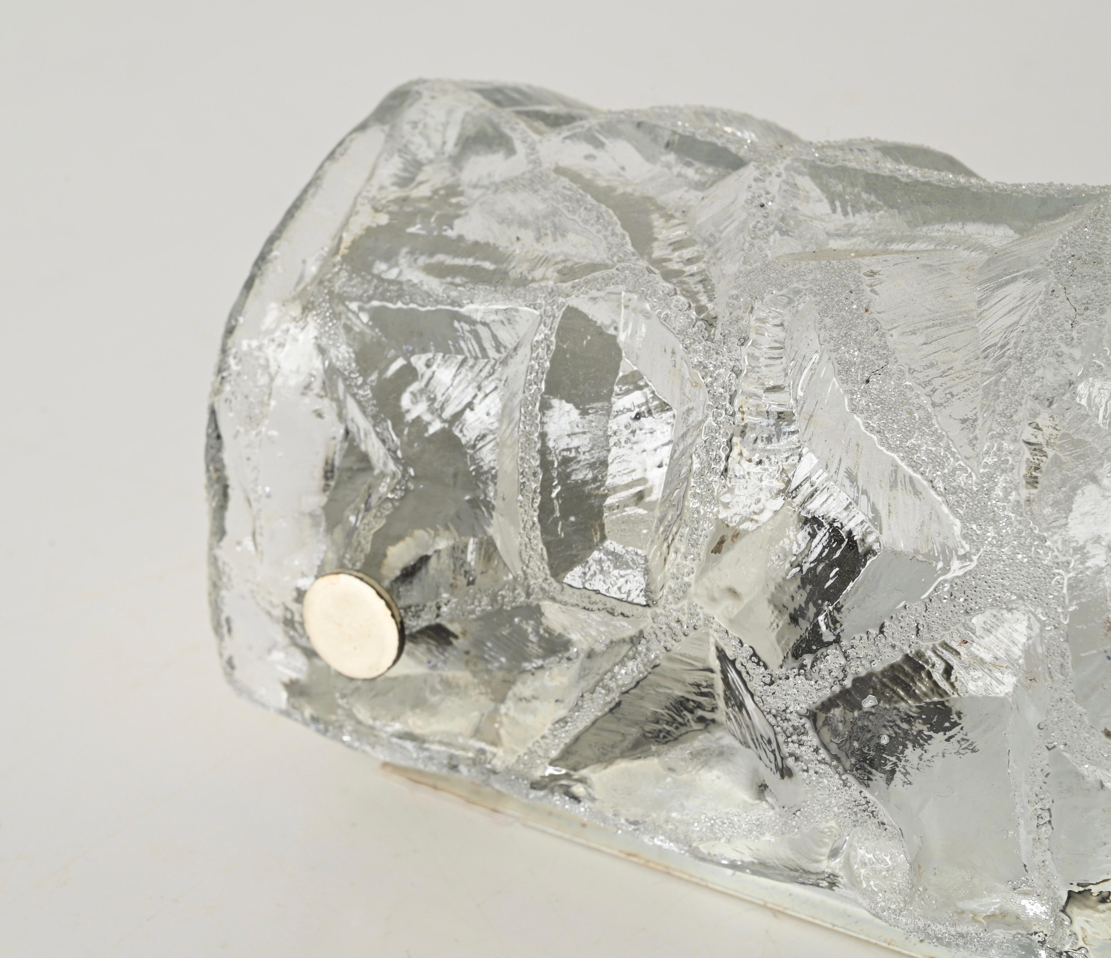 Large Pair of Sconces in Murano Ice-Glass by Kalmar Kaiser, Italy, 1960s (Italienisch) im Angebot