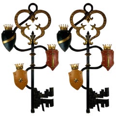 Large Pair of Italian Sconces by Palladio 1970 Key-Shaped Heraldic Wall-lights