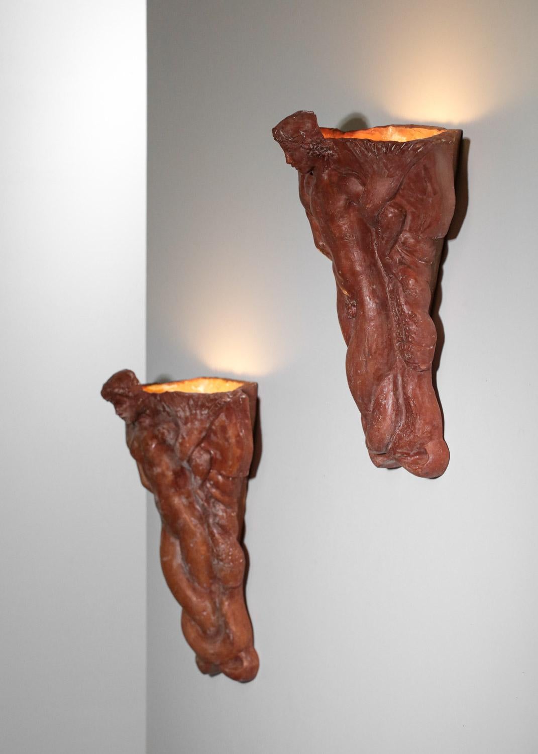 grande paire d'appliques Vadim Androusov en céramique terracotta 40s andré arbus 8