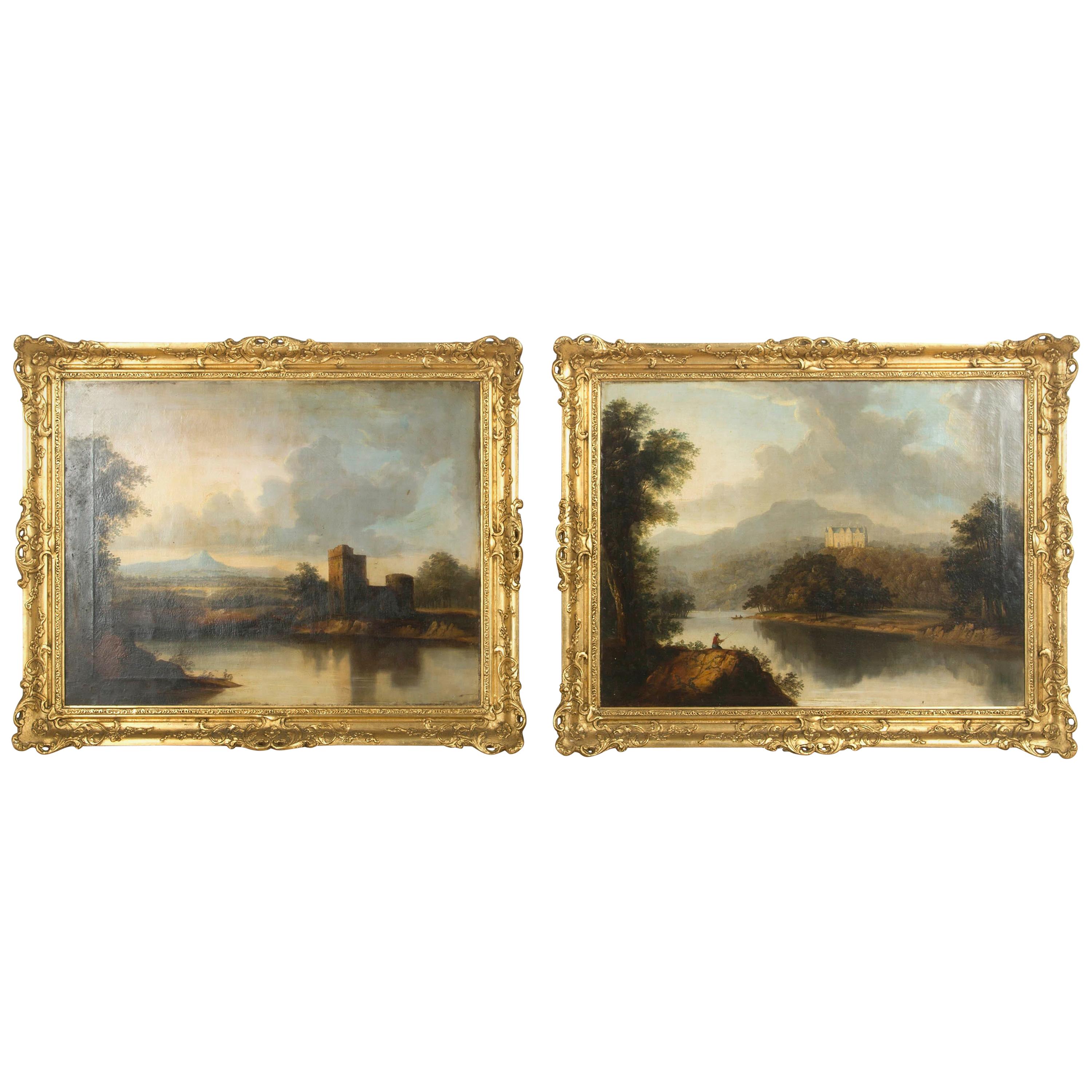Large Pair of Scottish 19th Century Country House Oil Paintings
