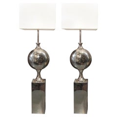 Large Pair of Sculptural Chrome Floor Lamps