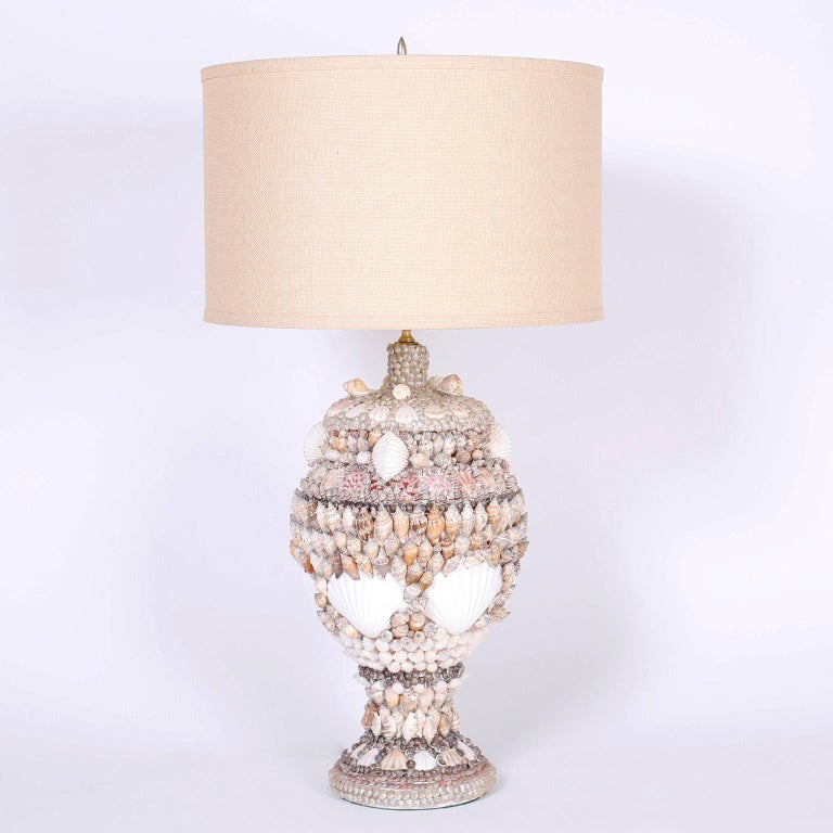 Large Pair of Seashell Encrusted Table Lamps at 1stDibs