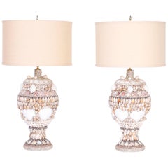 Large Pair of Seashell Encrusted Table Lamps