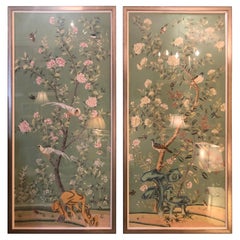 Retro Large Pair of Sensational Bird & Flower Motife Panels