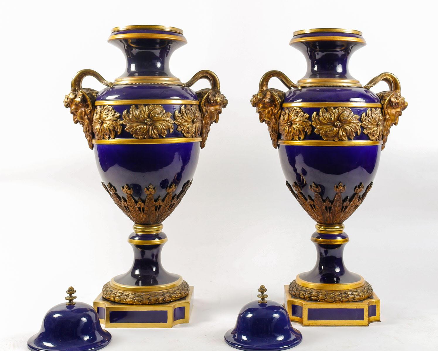 Napoleon III Large Pair of Sèvres Porcelain Covered Vases. For Sale
