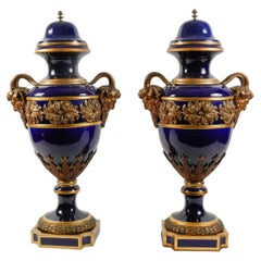Antique Large Pair of Sèvres Porcelain Covered Vases.