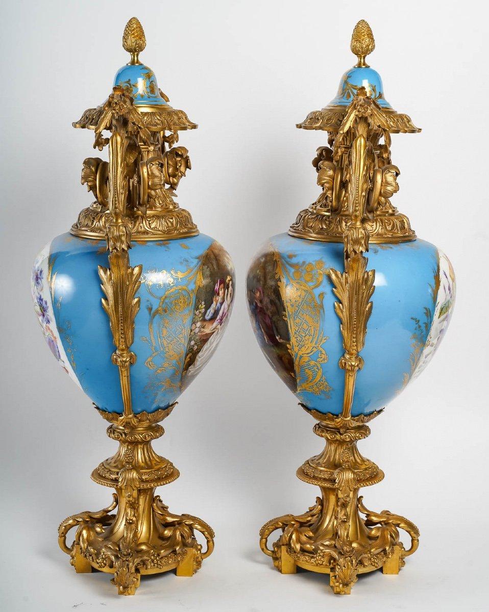 Gilt Large Pair of Sèvres Porcelain Vases, Napoleon III Period