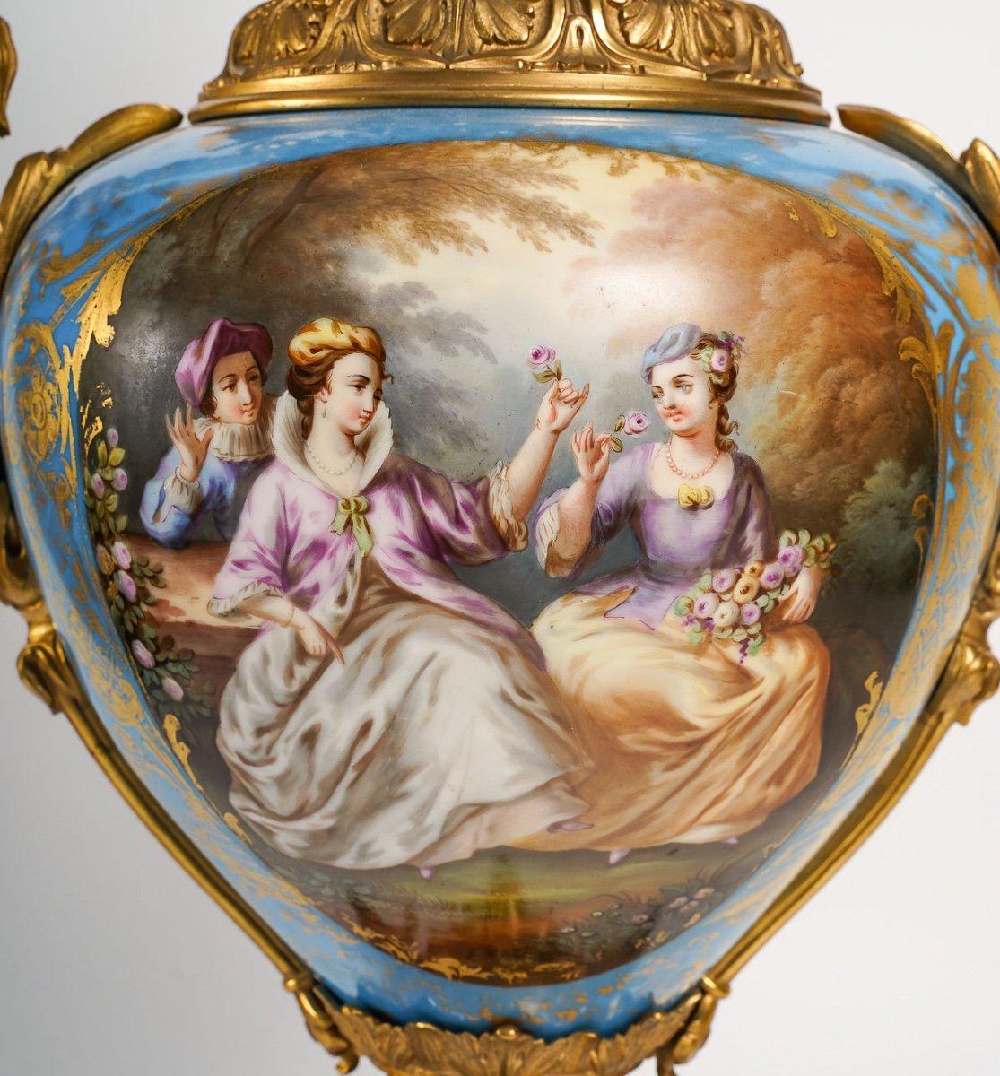 Bronze Large Pair of Sèvres Porcelain Vases, Napoleon III Period