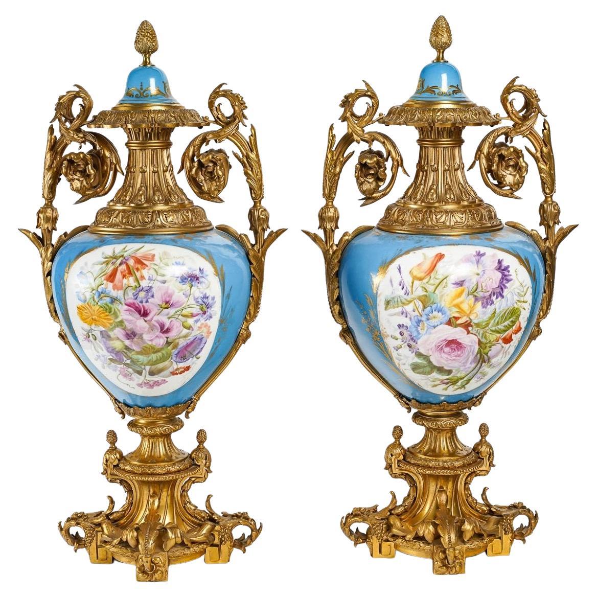 Large Pair of Sèvres Porcelain Vases, Napoleon III Period