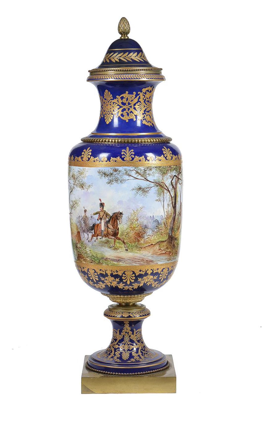 Large Pair of Sevres Style Vases, Battle Scenes In Good Condition In London, GB