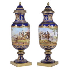 Large Pair of Sevres Style Vases, Battle Scenes