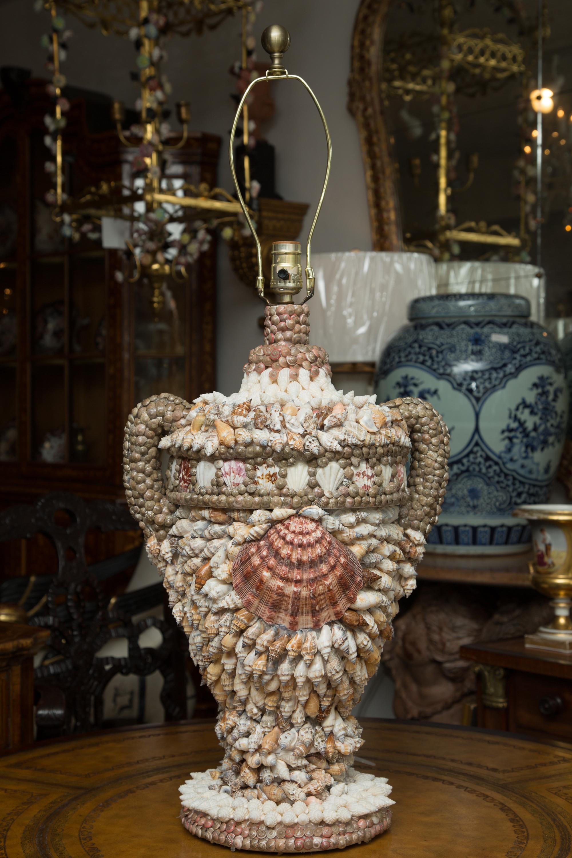 Large Shell Encrusted Table Lamps In Good Condition In WEST PALM BEACH, FL