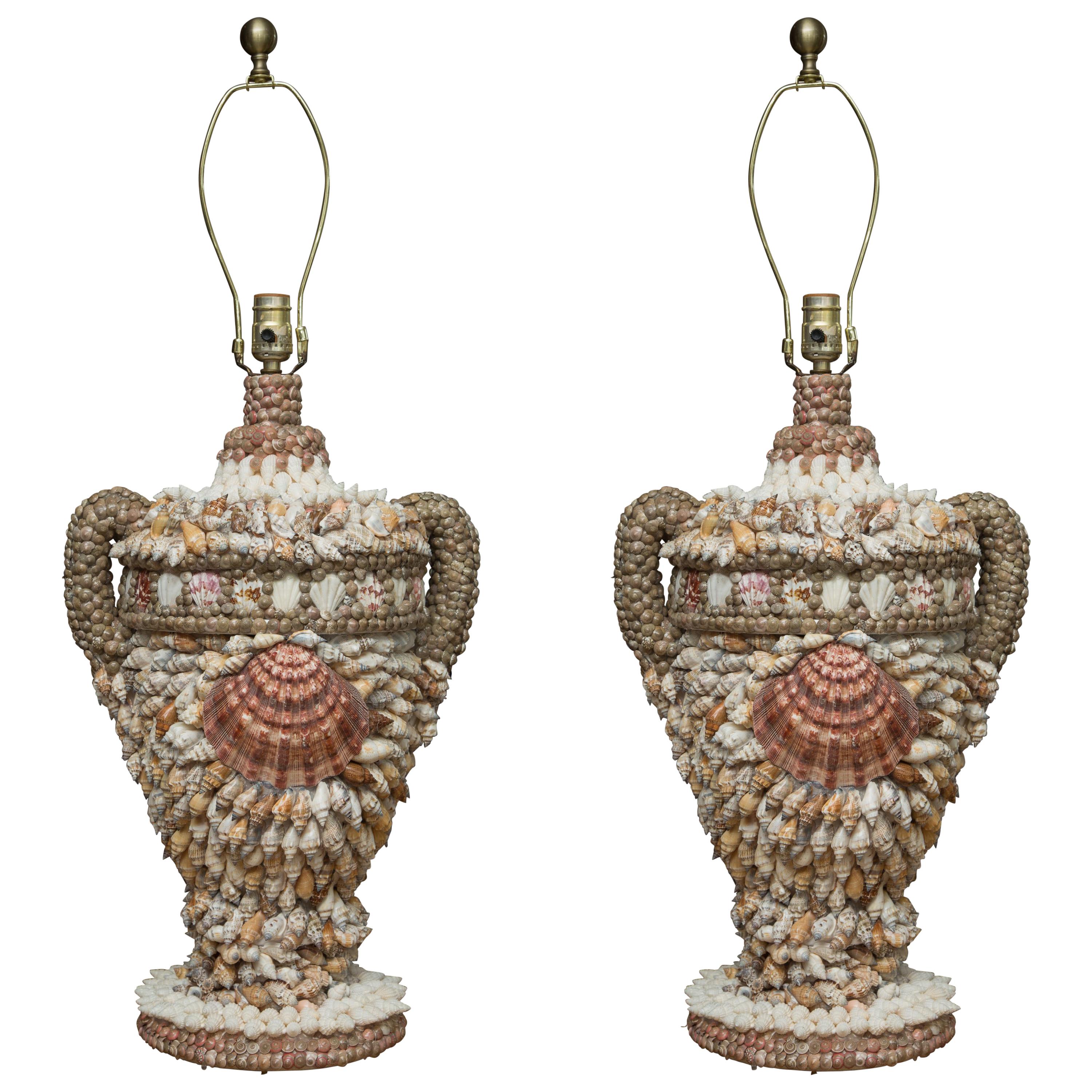 Large Shell Encrusted Table Lamps