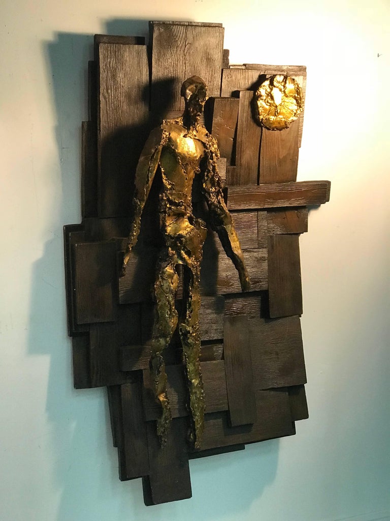 Large Pair of Signed Brutalist Resin Wall Sculptures For Sale at 1stDibs